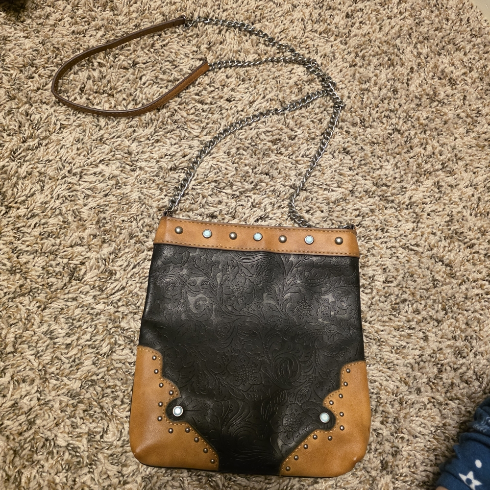 Black and Brown Embossed Shoulder Bag